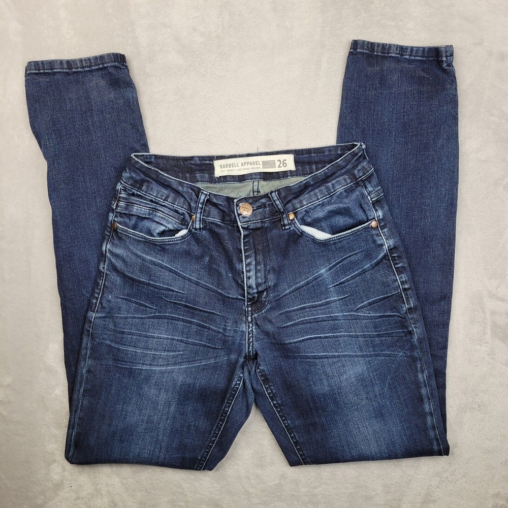 Barbell Apparel Jeans Men 26 Straight‎ Stretch Fading Whisker Denim Pants Vegas